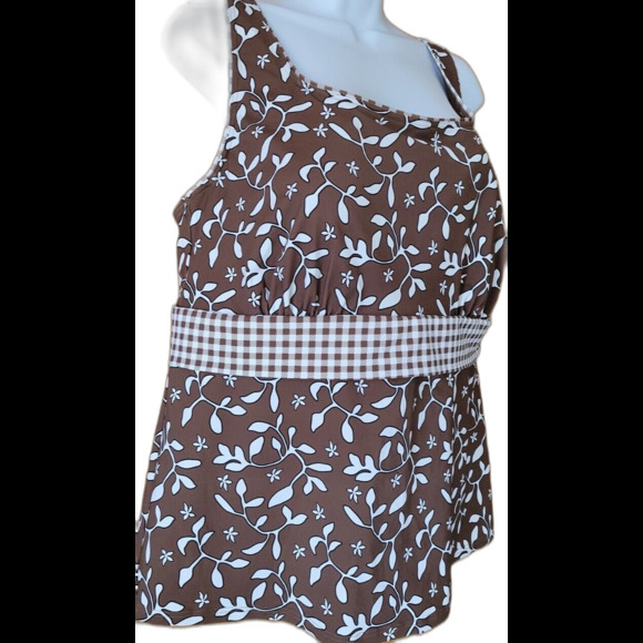 Swim Top Brown Floral 1X 18W Underwire Lands' End Underwire Wide Straps S314 - Picture 3 of 11